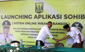 Wakil Bupati Sukabumi Iyos Somantri saat launching Aplikasi SOHIB di Hotel Sukabumi Indah, Rabu (28/2/2024).
