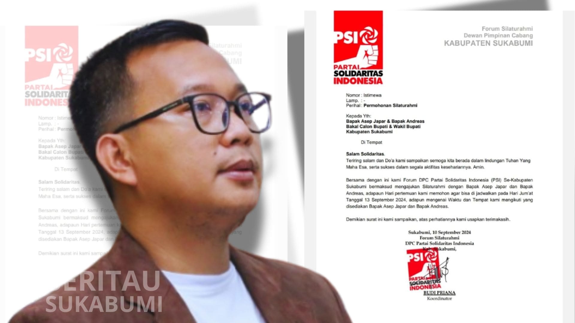 Kader Partai Solidaritas Indonesia (PSI) Kabupaten Sukabumi yang terhimpun dalam Forum DPC PSI Kabupaten Sukabumi dikabar akan melakukan pertemuan dengan bakal calon Bupati dan Wakil Bupati Sukabumi, Asep Japar-Andreas.