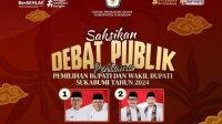 Komisi Pemilihan Umum (KPU) Kabupaten Sukabumi telah melaksanakan tahapan Debat Publik Calon Pasangan Calon Bupati-Wakil Bupati Sukabumi pertama di Auditorium Universitas Nusa Putra, Sabtu (26/10/2024) malam.