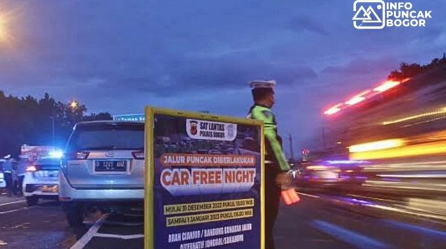 Satlantas Polres Bogor akan menerapkan car free night pada pergantian malam tahun baru 2025 di jalur Puncak.