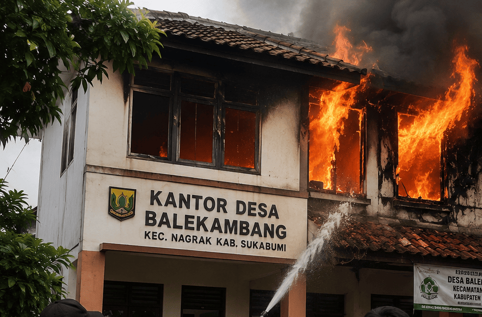 Kantor Desa Balekambang, Kecamatan Nagrak, Kabupaten Sukabumi nyaris ludes terbakar pada Kamis sore. Kebakaran diduga dipicu korsleting listrik dari teko pemanas air.